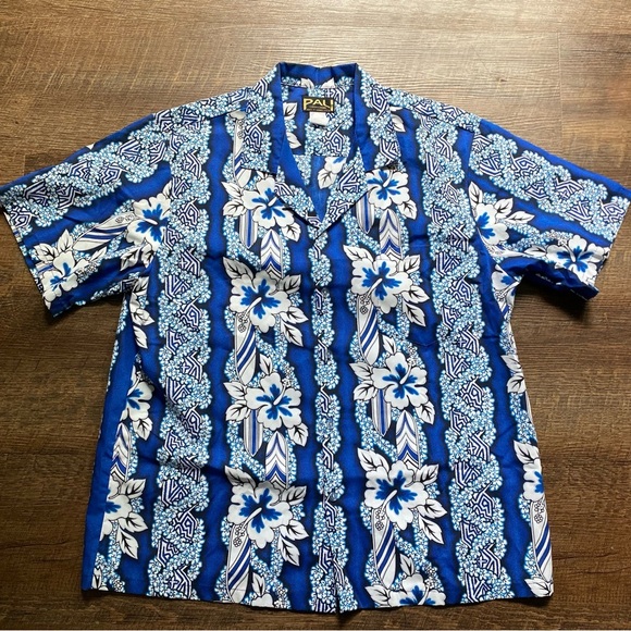 PALI vintage Hawaiian shirt cobalt blue white hibiscus men’s sz XL vacation EUC - Picture 2 of 12